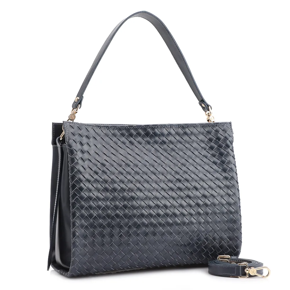 Bolsa De Ombro Tressê Couro Azul - imagem 3