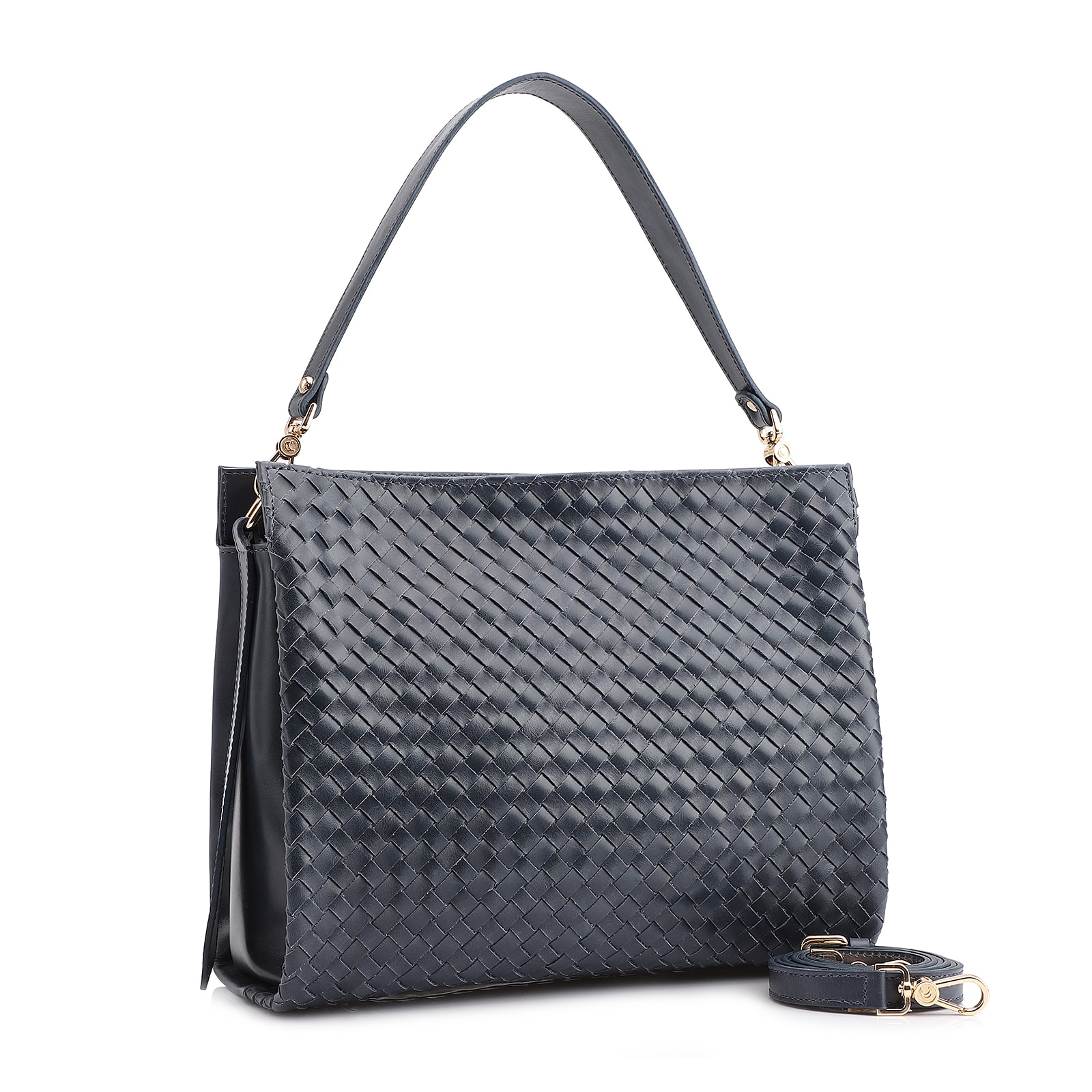 Bolsa De Ombro Tressê Couro Azul