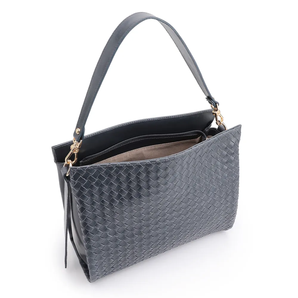 Bolsa De Ombro Tressê Couro Azul - imagem 5
