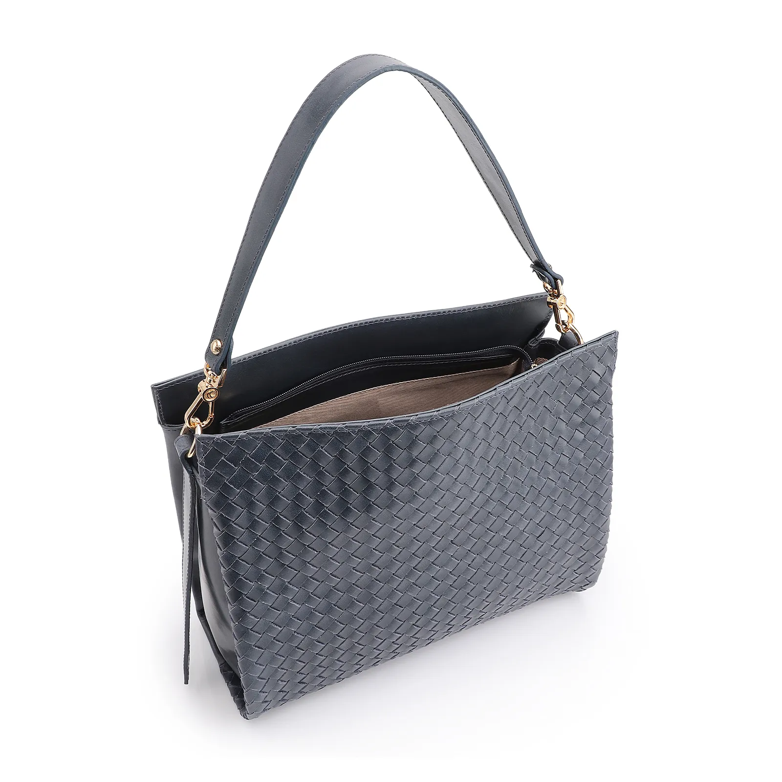 Bolsa De Ombro Tressê Couro Azul