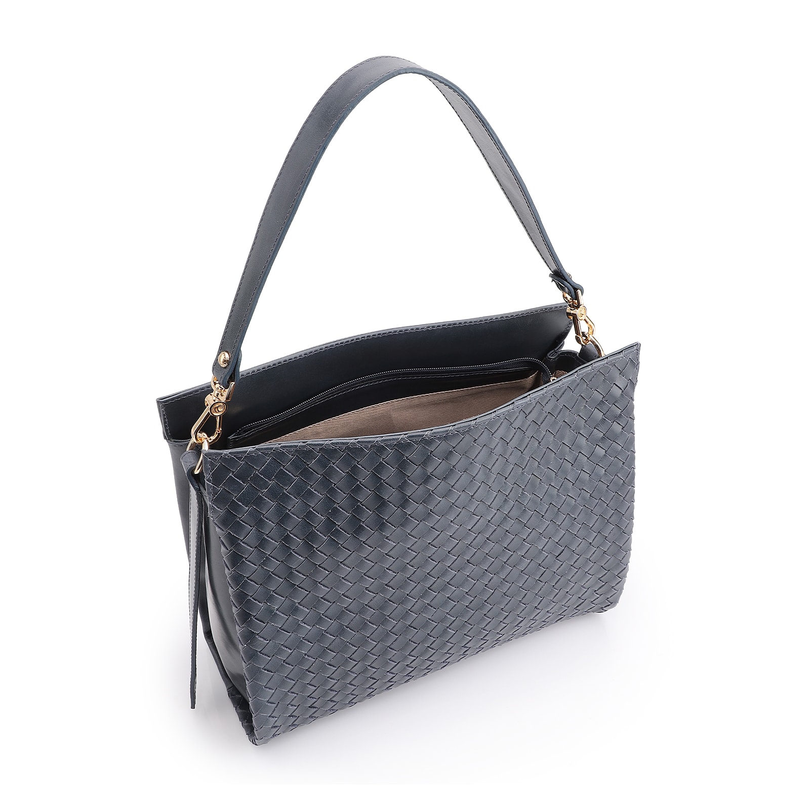 Bolsa De Ombro Tressê Couro Azul