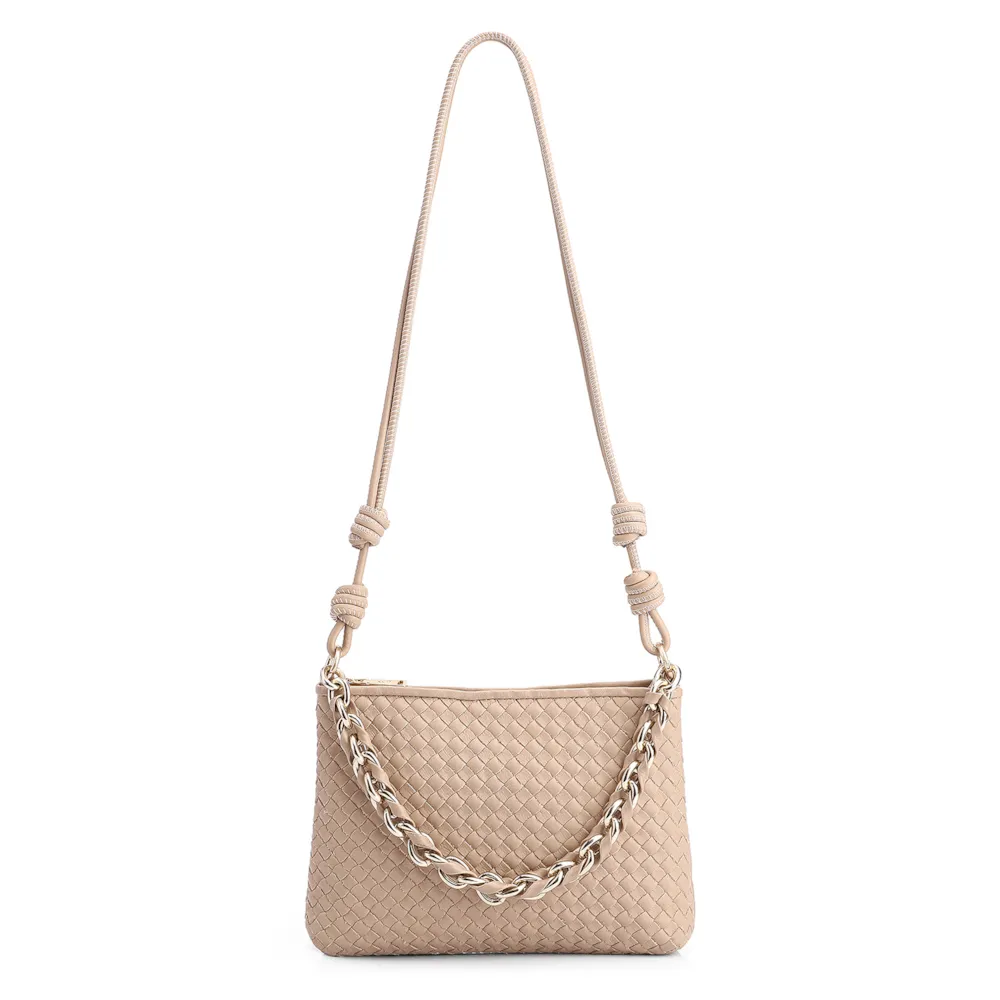 Bolsa De Ombro Tressê Couro Bege