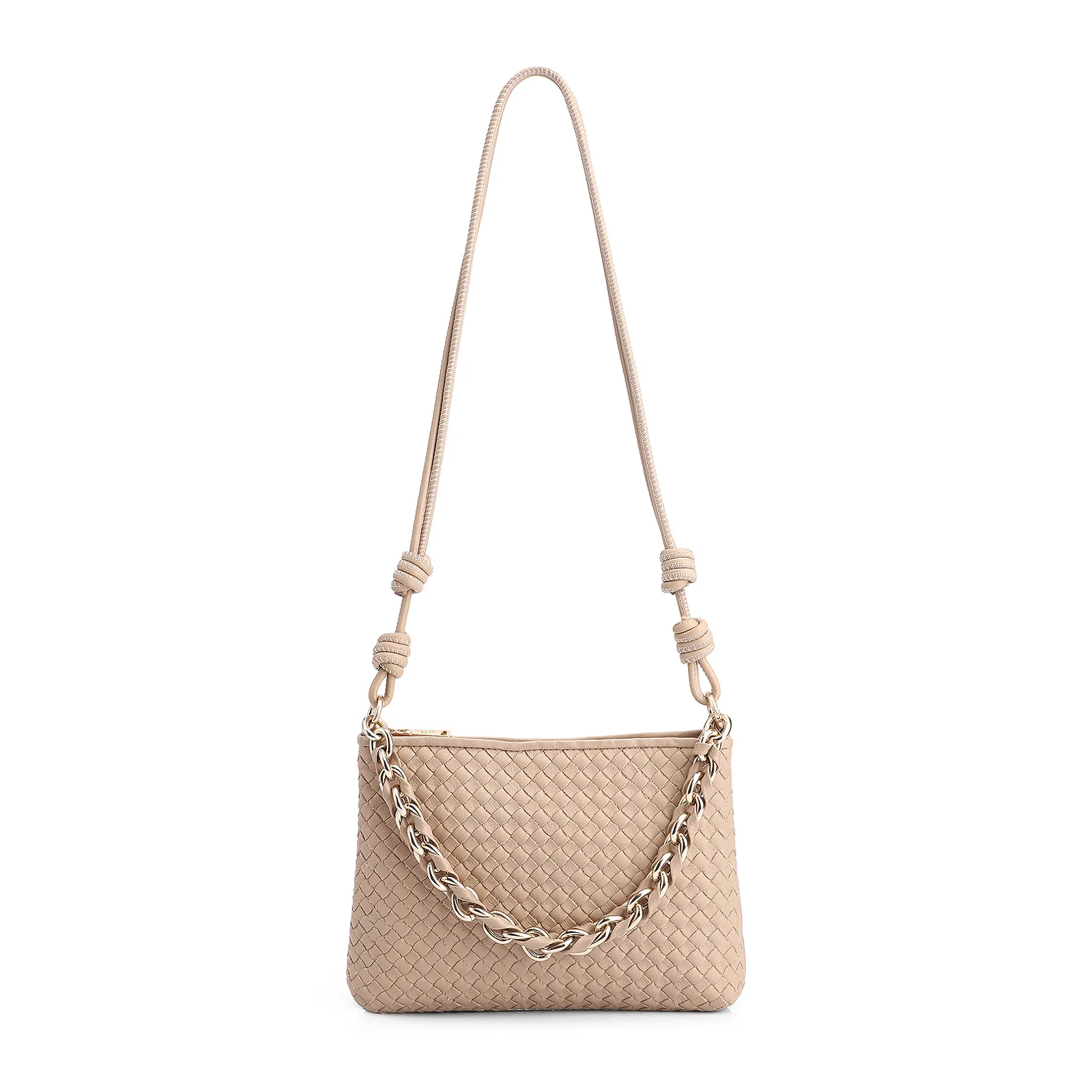 Bolsa De Ombro Tressê Couro Bege