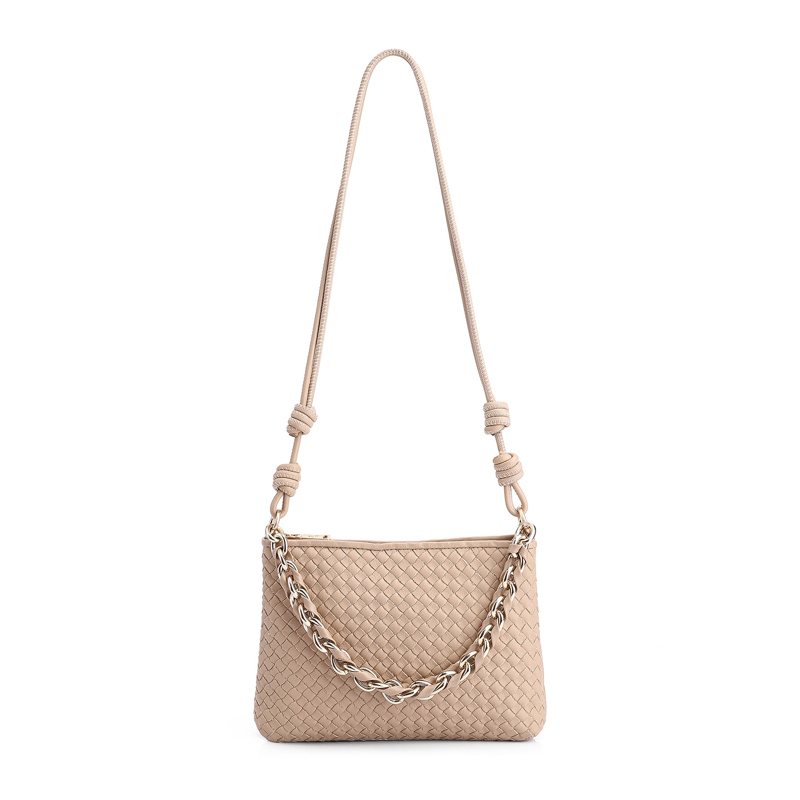Bolsa De Ombro Tressê Couro Bege