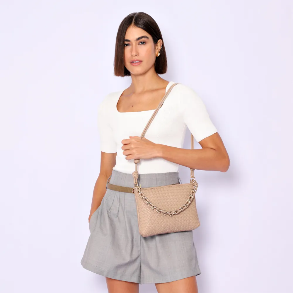 Bolsa De Ombro Tressê Couro Bege - imagem 2