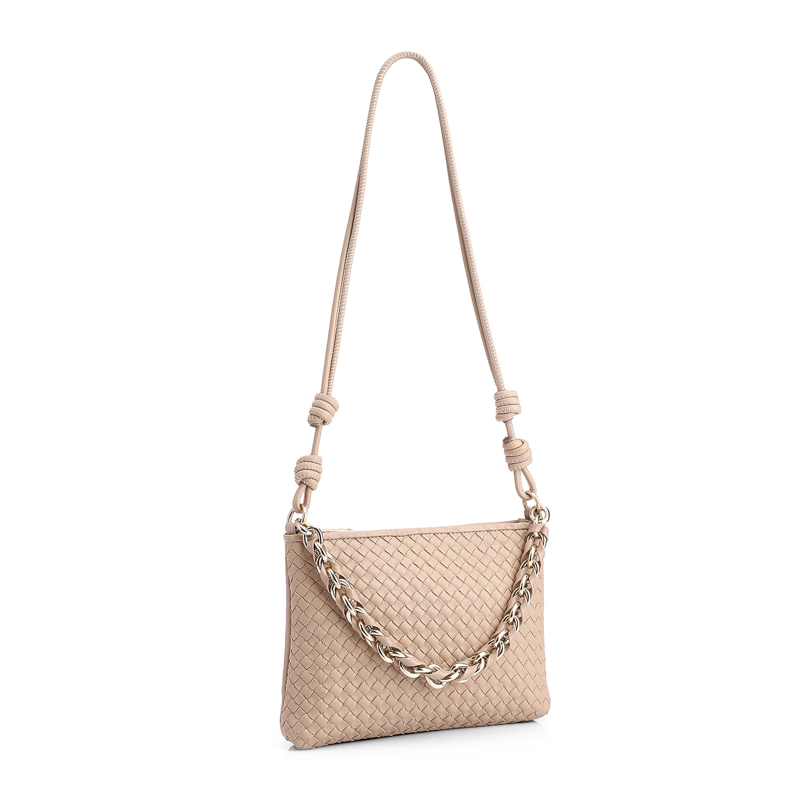 Bolsa De Ombro Tressê Couro Bege