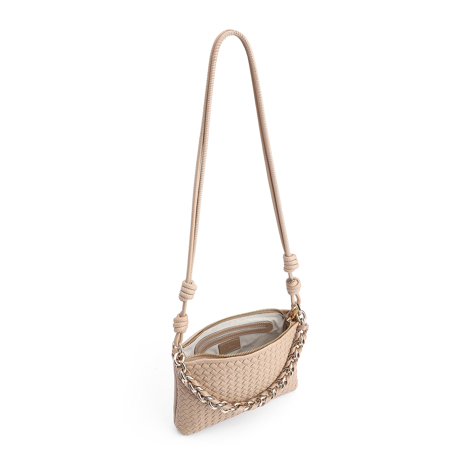 Bolsa De Ombro Tressê Couro Bege