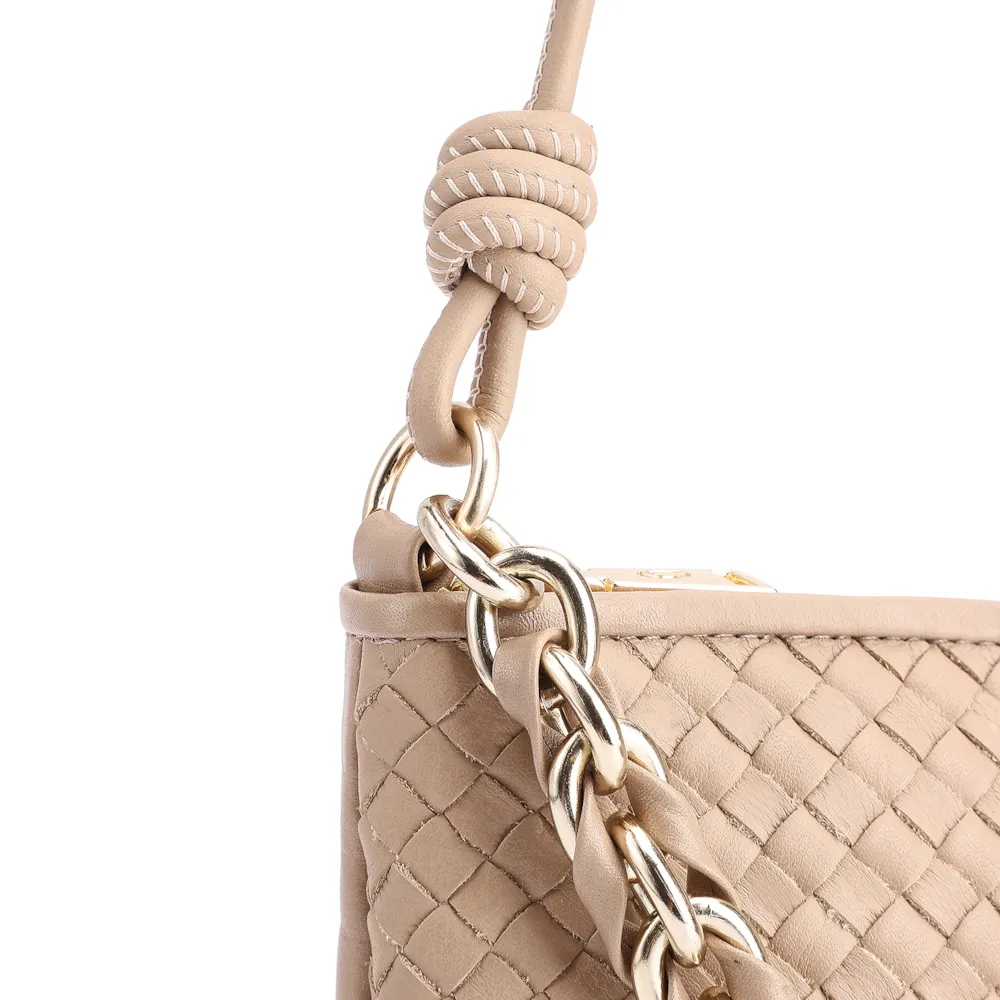 Bolsa De Ombro Tressê Couro Bege - imagem 8