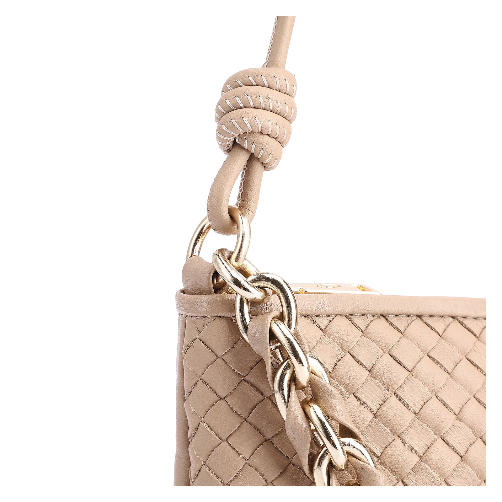 Bolsa De Ombro Tressê Couro Bege