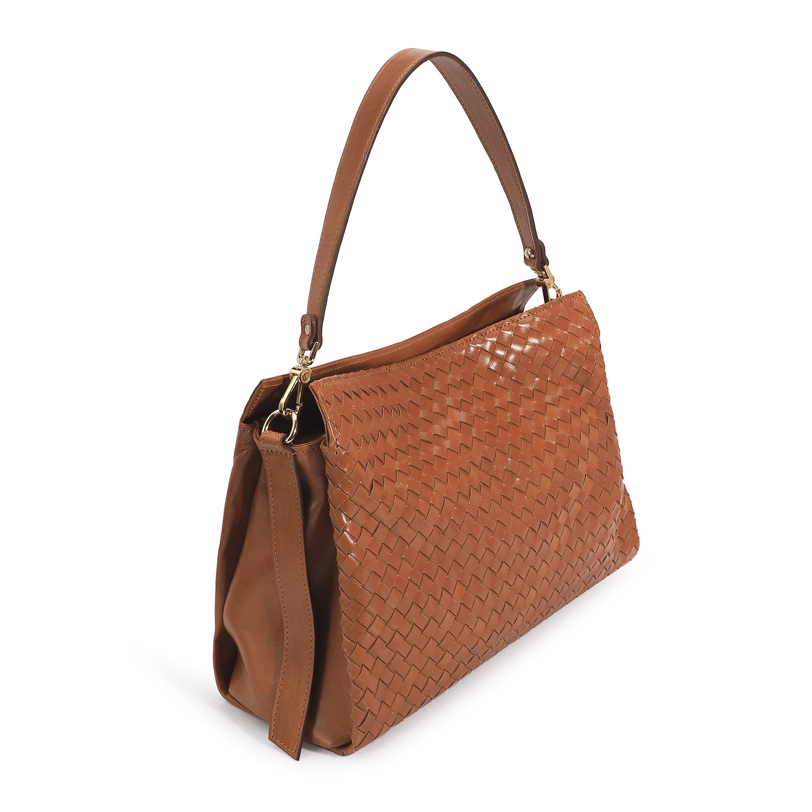 Bolsa De Ombro Tressê Couro Caramelo