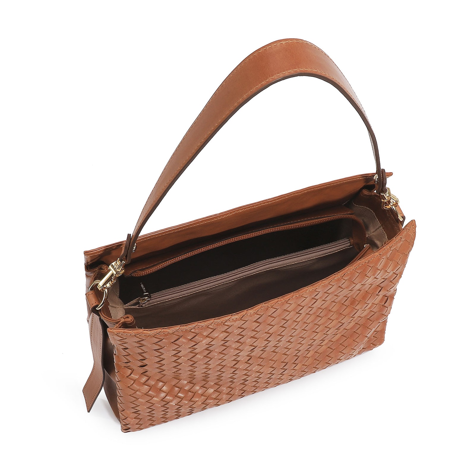 Bolsa De Ombro Tressê Couro Caramelo
