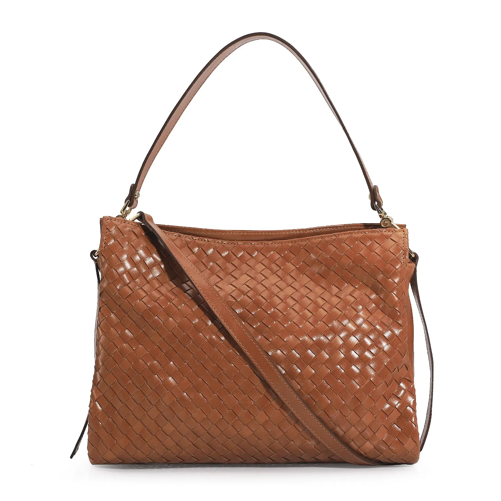 Bolsa De Ombro Tressê Couro Caramelo