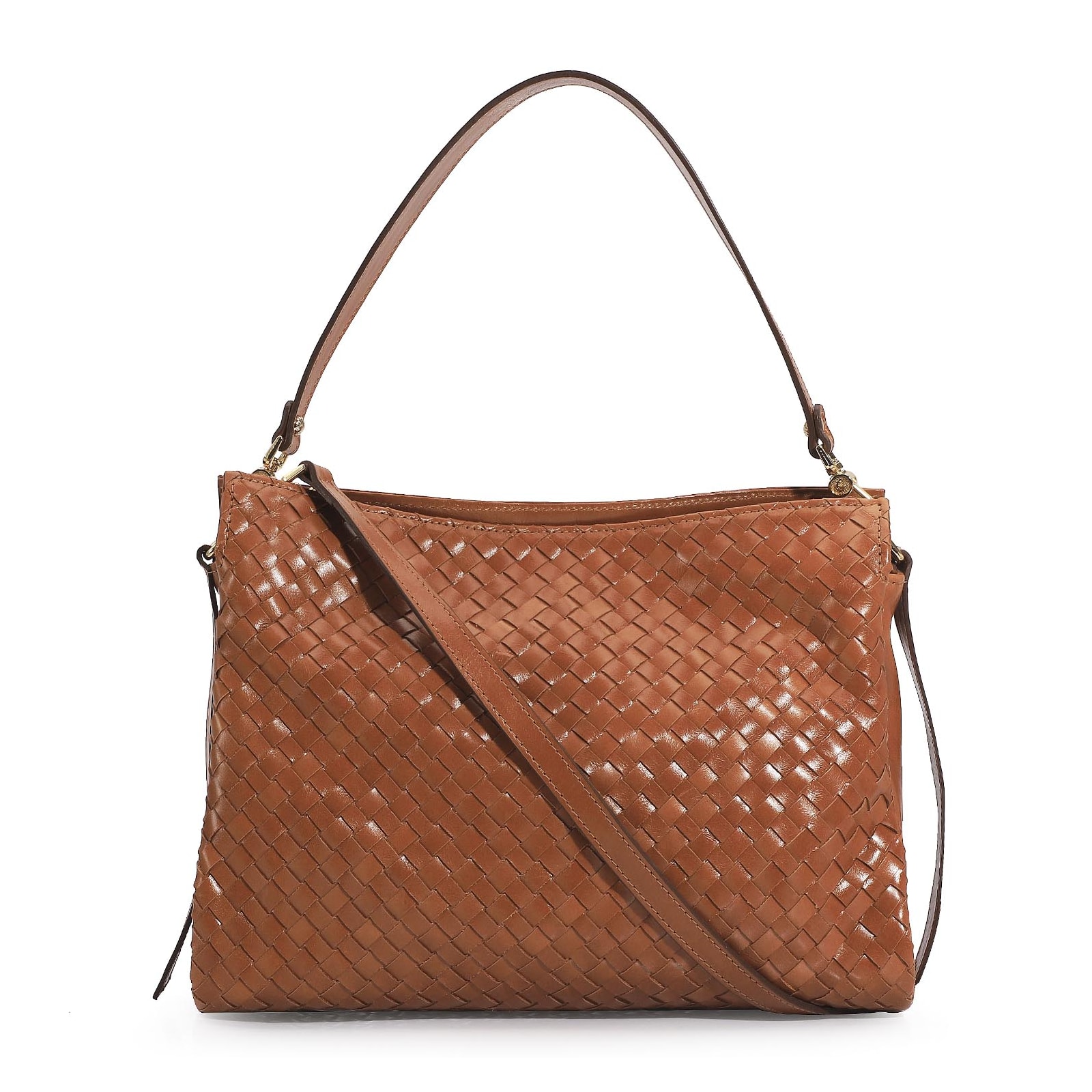 Bolsa De Ombro Tressê Couro Caramelo