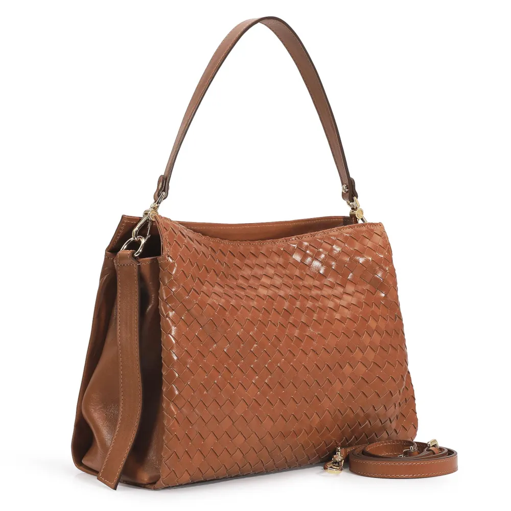 Bolsa De Ombro Tressê Couro Caramelo - imagem 2