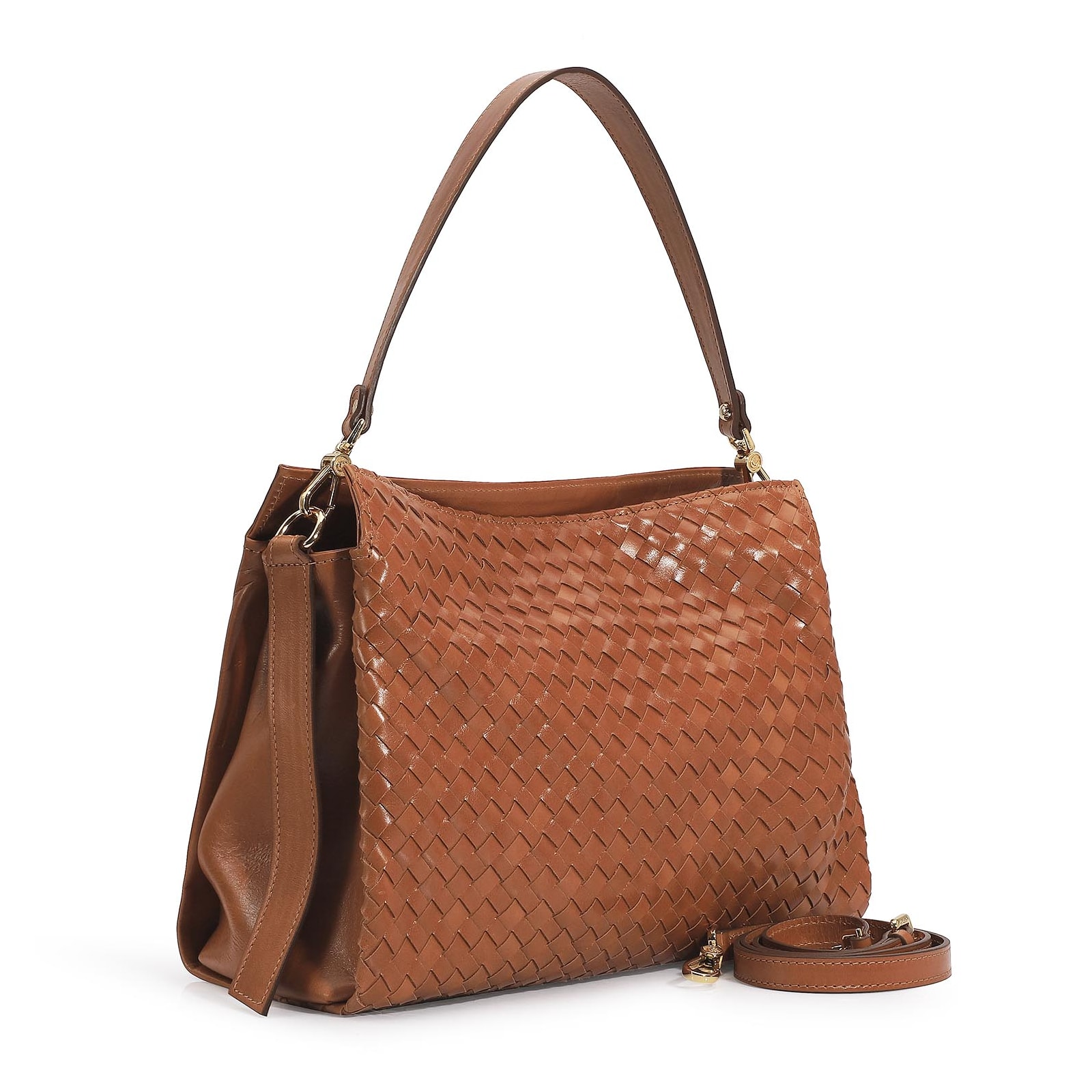 Bolsa De Ombro Tressê Couro Caramelo