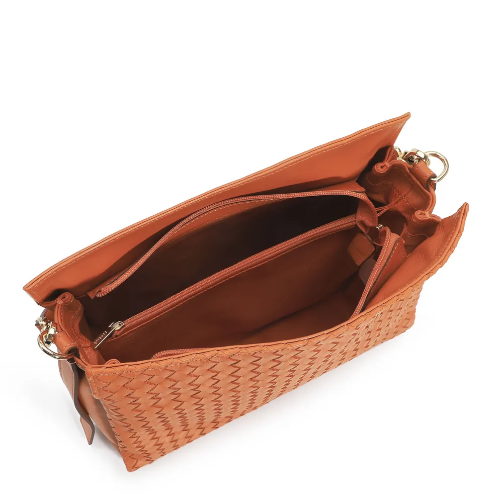 Bolsa De Ombro Tressê Couro Laranja - imagem 4