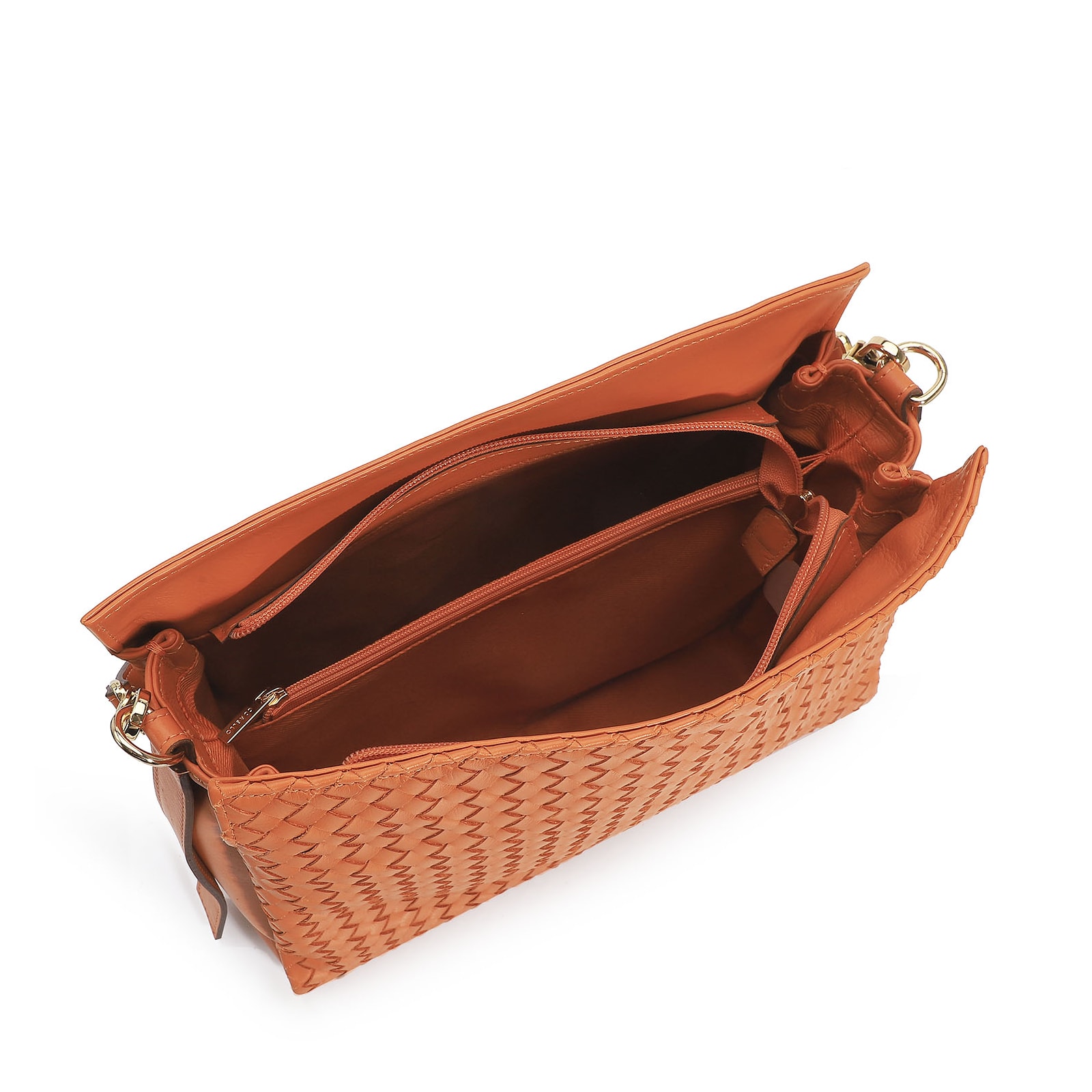 Bolsa De Ombro Tressê Couro Laranja