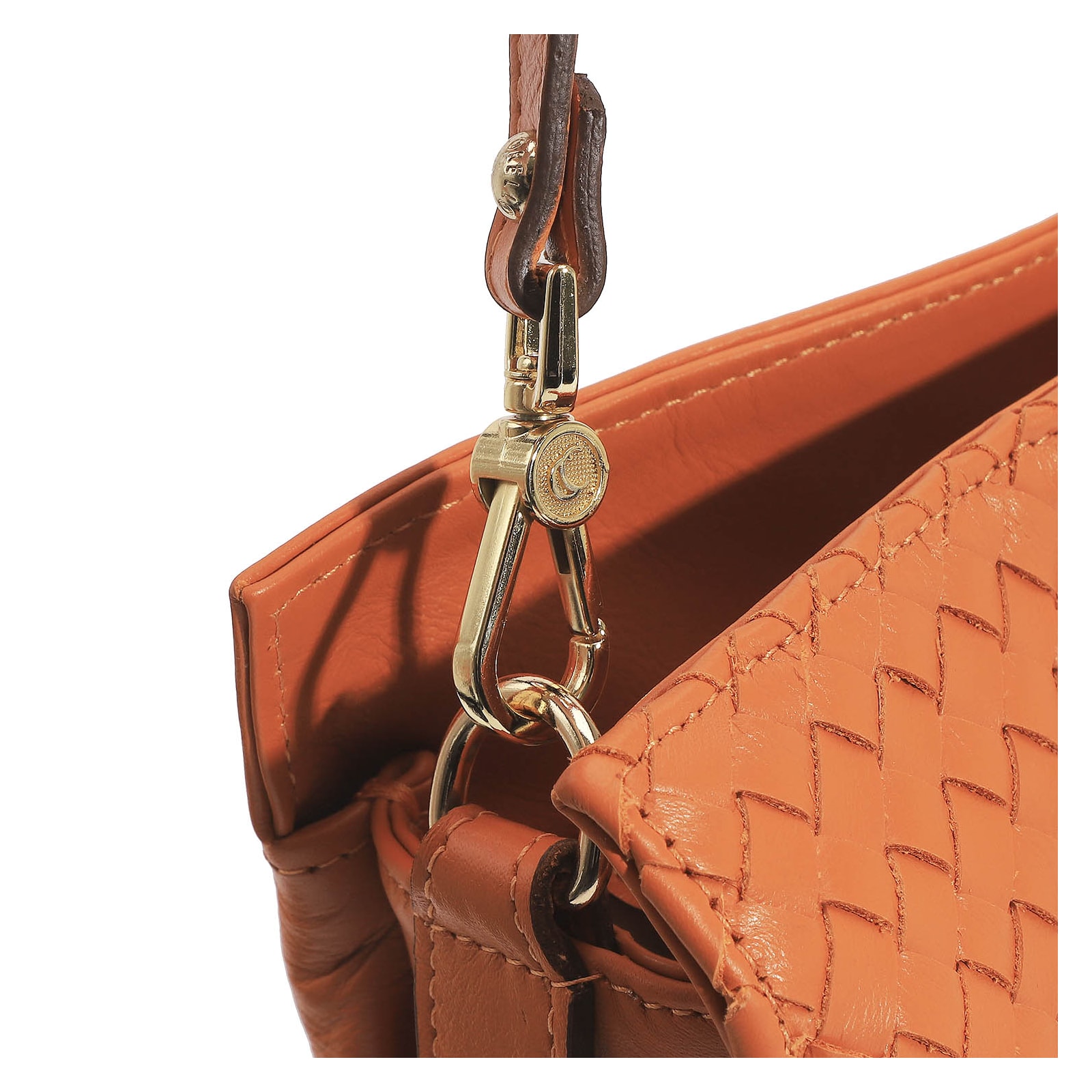 Bolsa De Ombro Tressê Couro Laranja