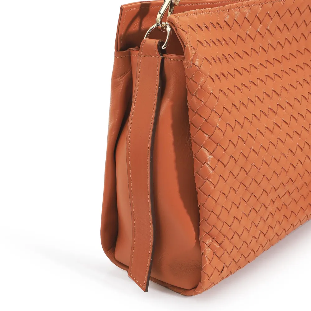 Bolsa De Ombro Tressê Couro Laranja - imagem 6