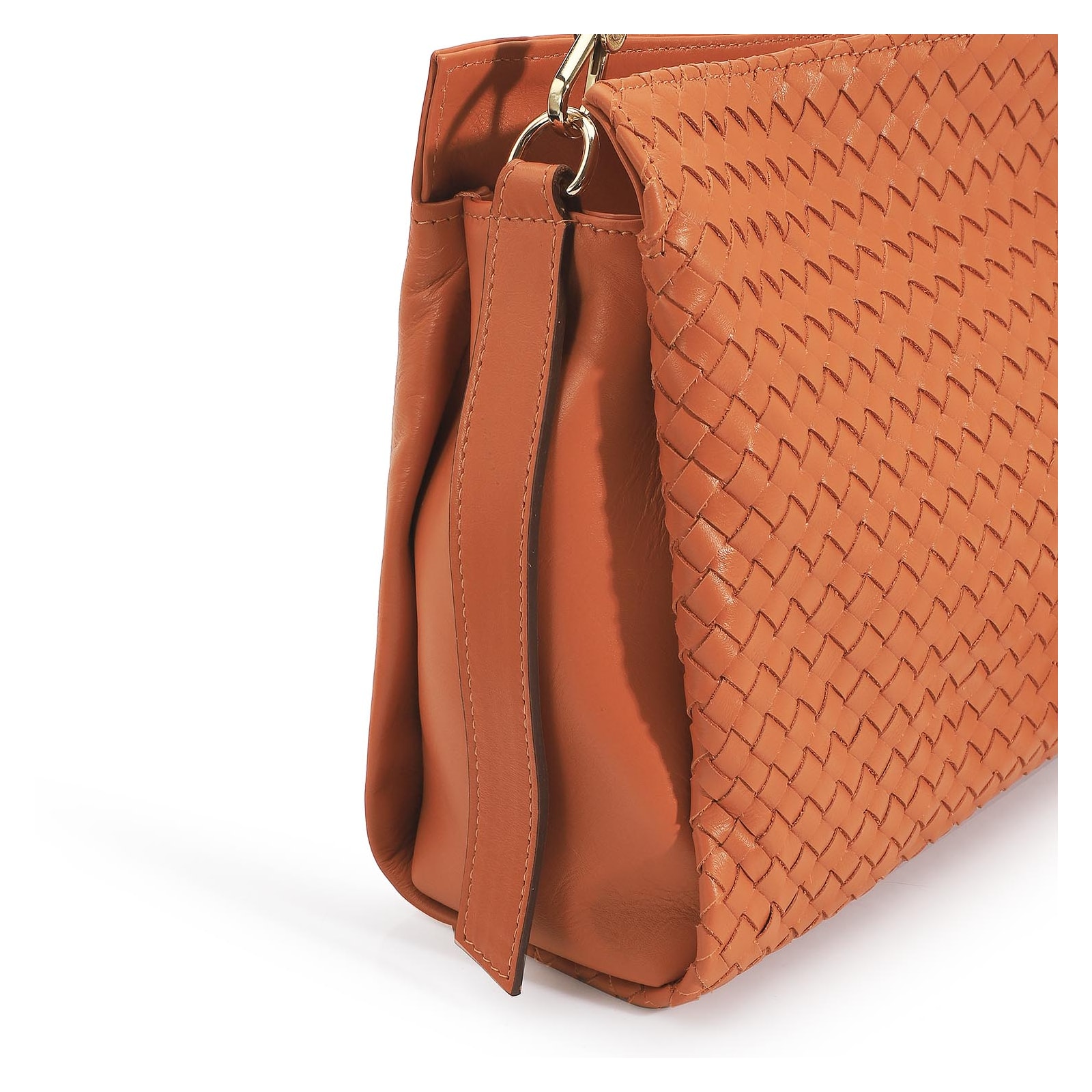 Bolsa De Ombro Tressê Couro Laranja