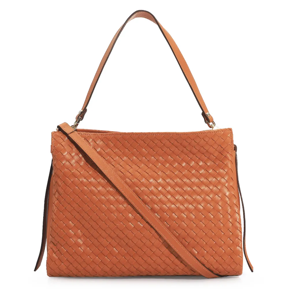 Bolsa De Ombro Tressê Couro Laranja