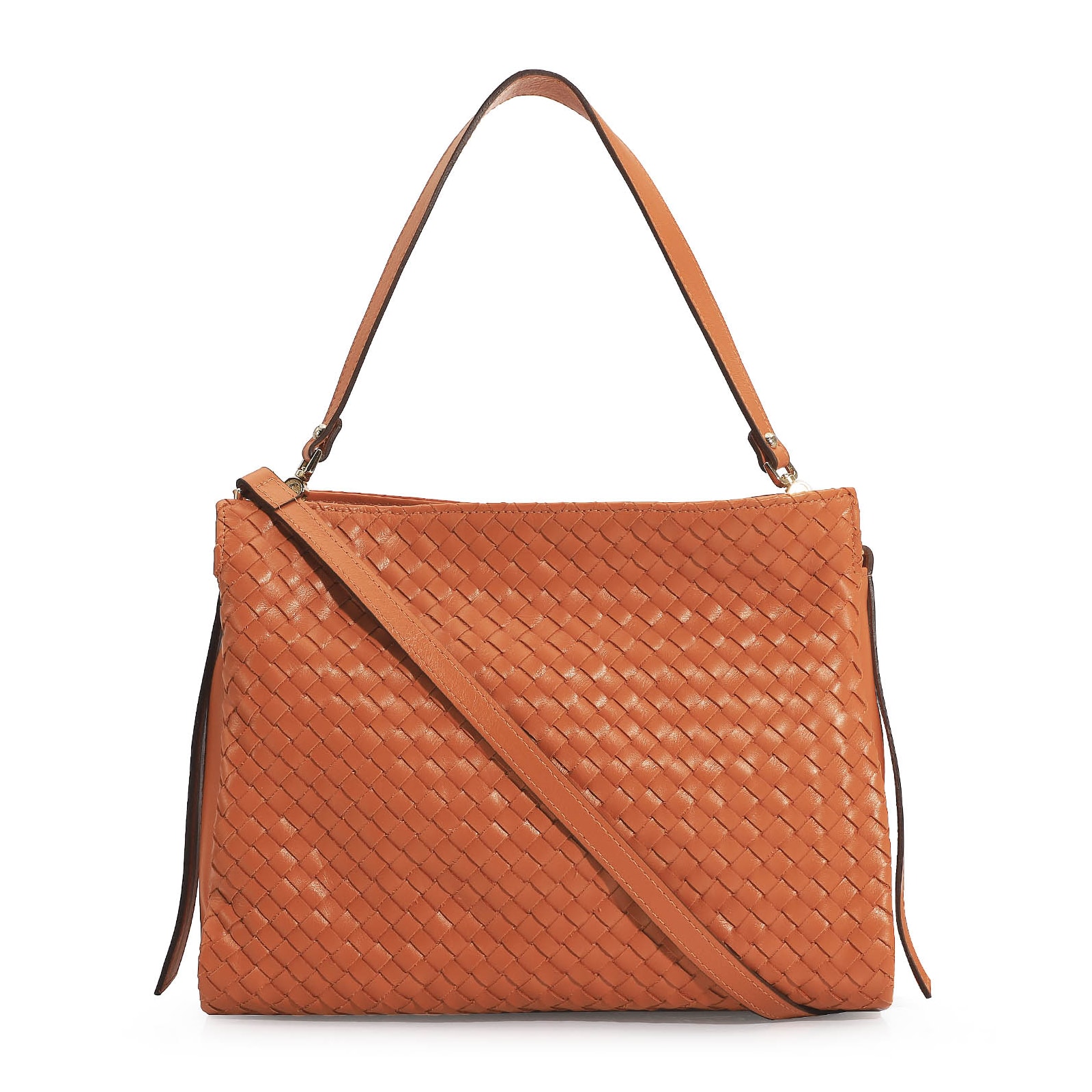 Bolsa De Ombro Tressê Couro Laranja