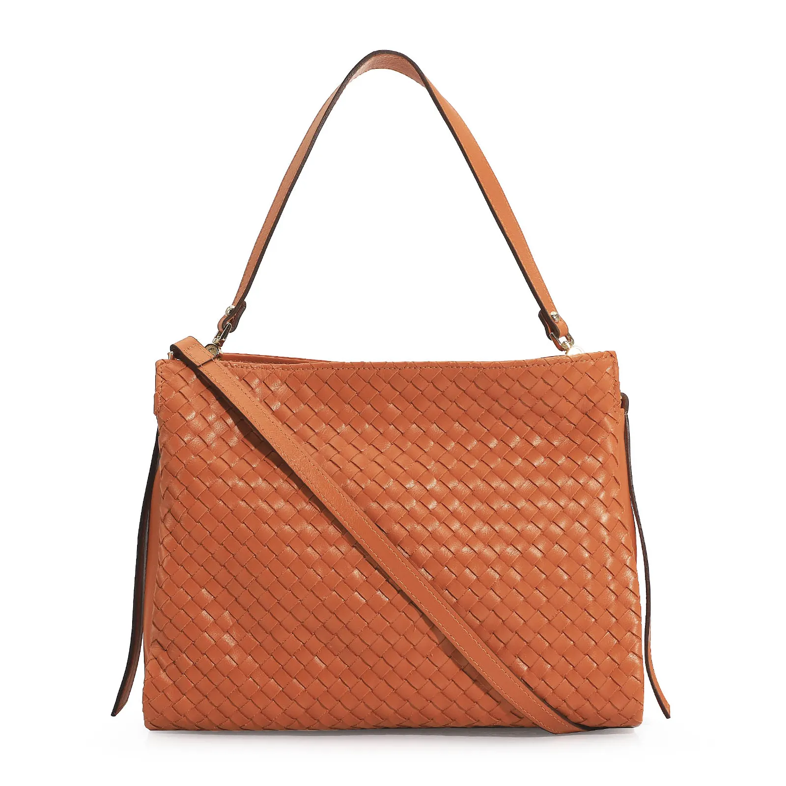 Bolsa De Ombro Tressê Couro Laranja