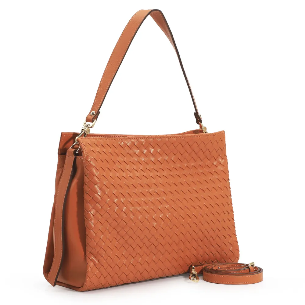 Bolsa De Ombro Tressê Couro Laranja - imagem 2