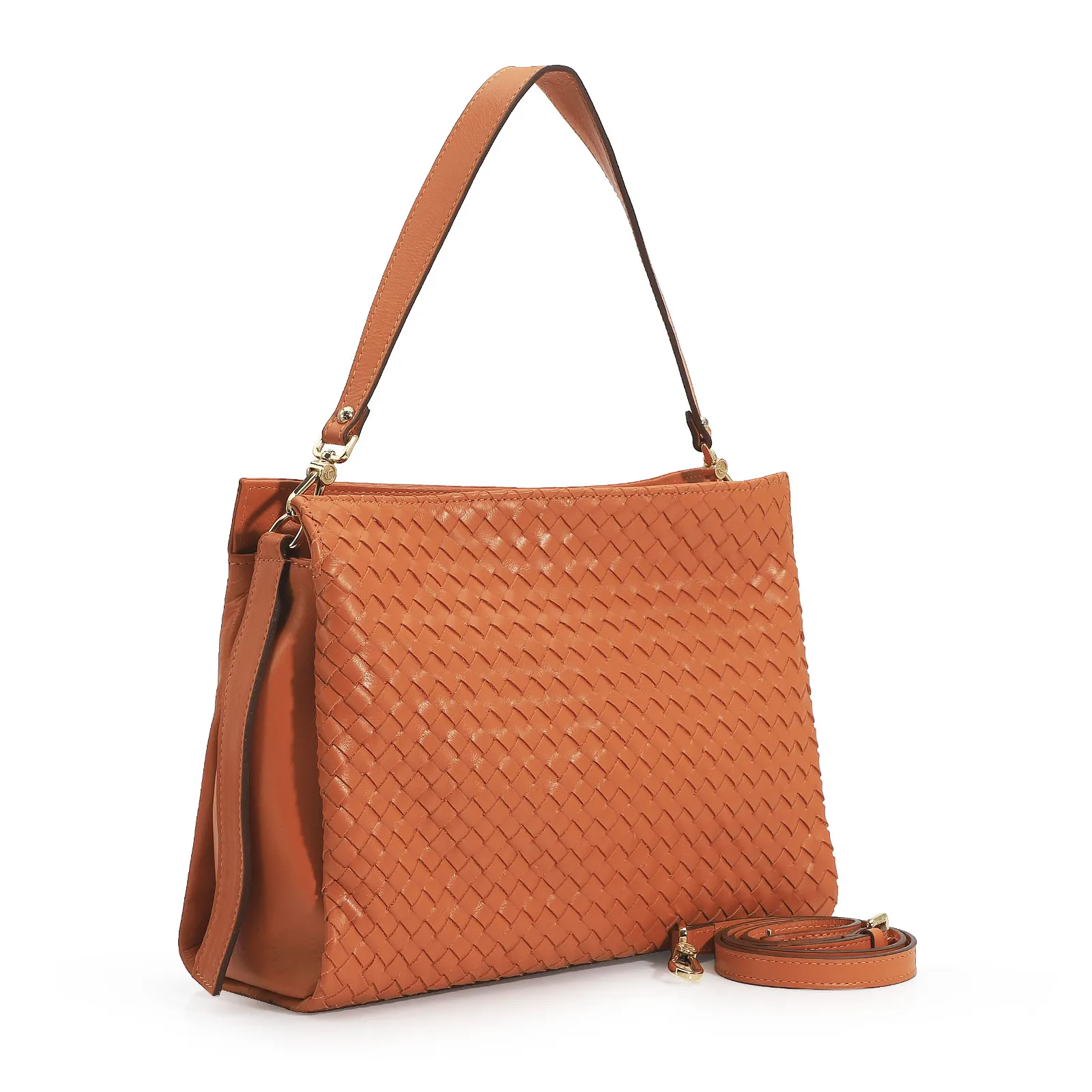Bolsa De Ombro Tressê Couro Laranja