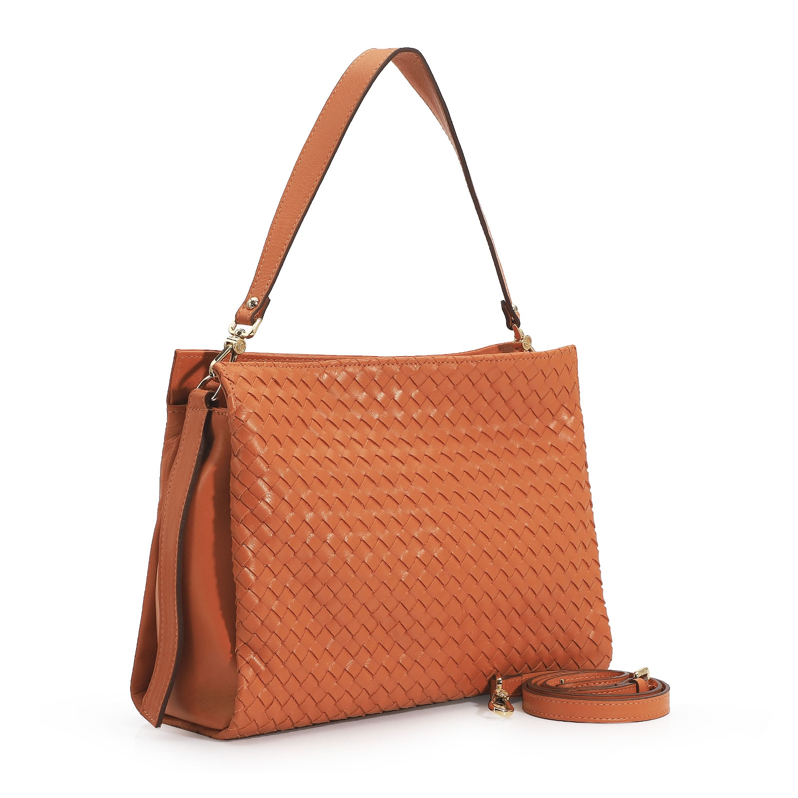 Bolsa De Ombro Tressê Couro Laranja