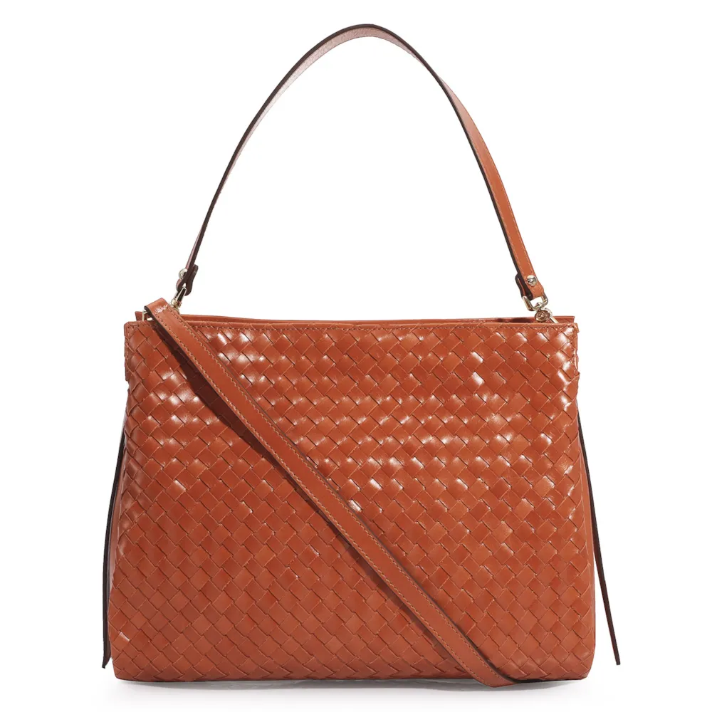 Bolsa De Ombro Tressê Couro Laranja