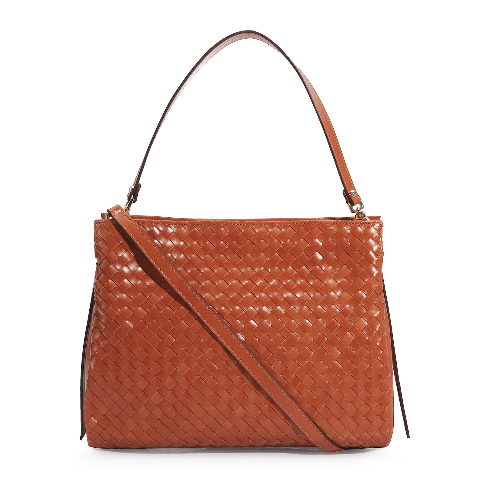 Bolsa De Ombro Tressê Couro Laranja