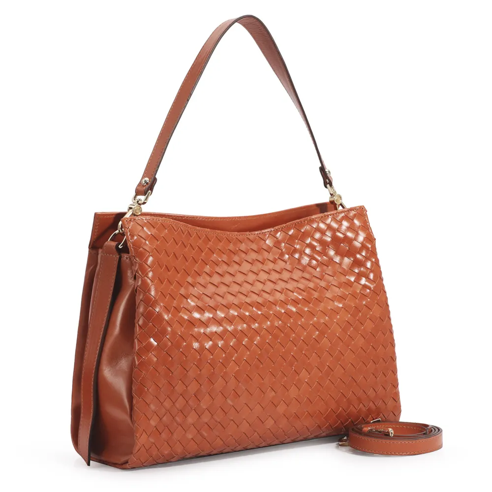 Bolsa De Ombro Tressê Couro Laranja - imagem 3
