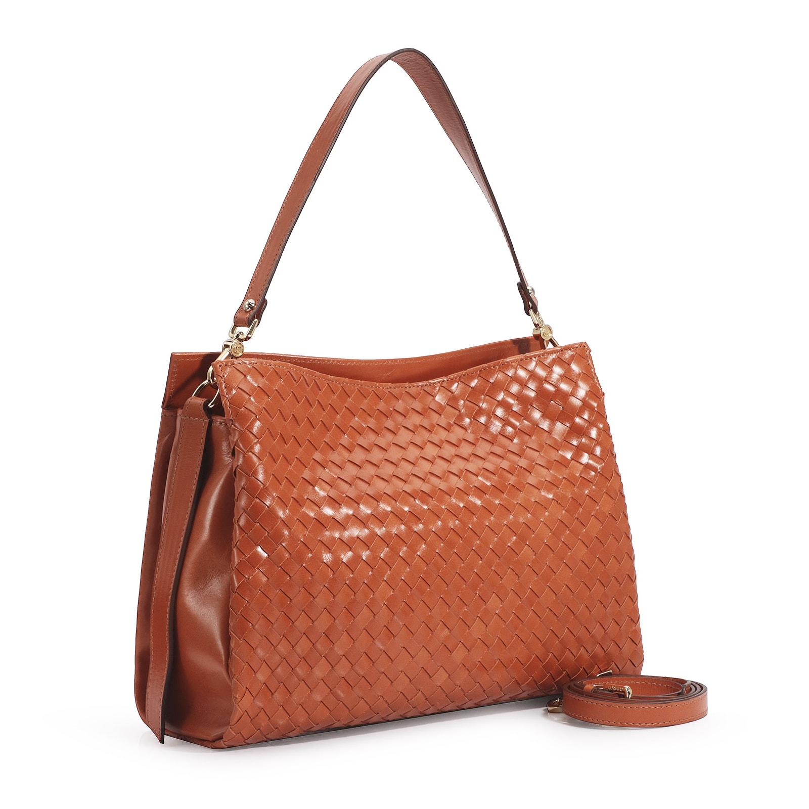 Bolsa De Ombro Tressê Couro Laranja