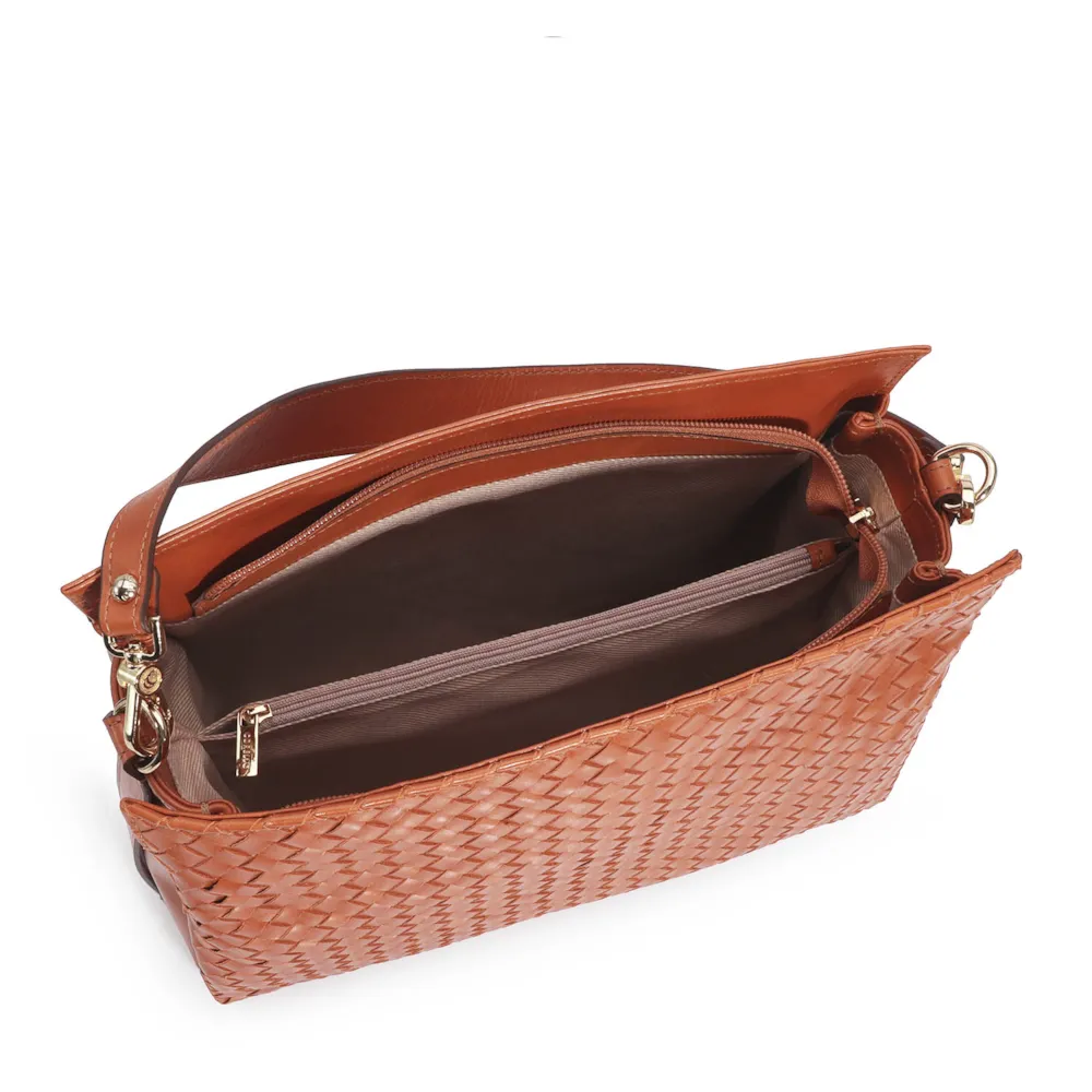 Bolsa De Ombro Tressê Couro Laranja - imagem 5