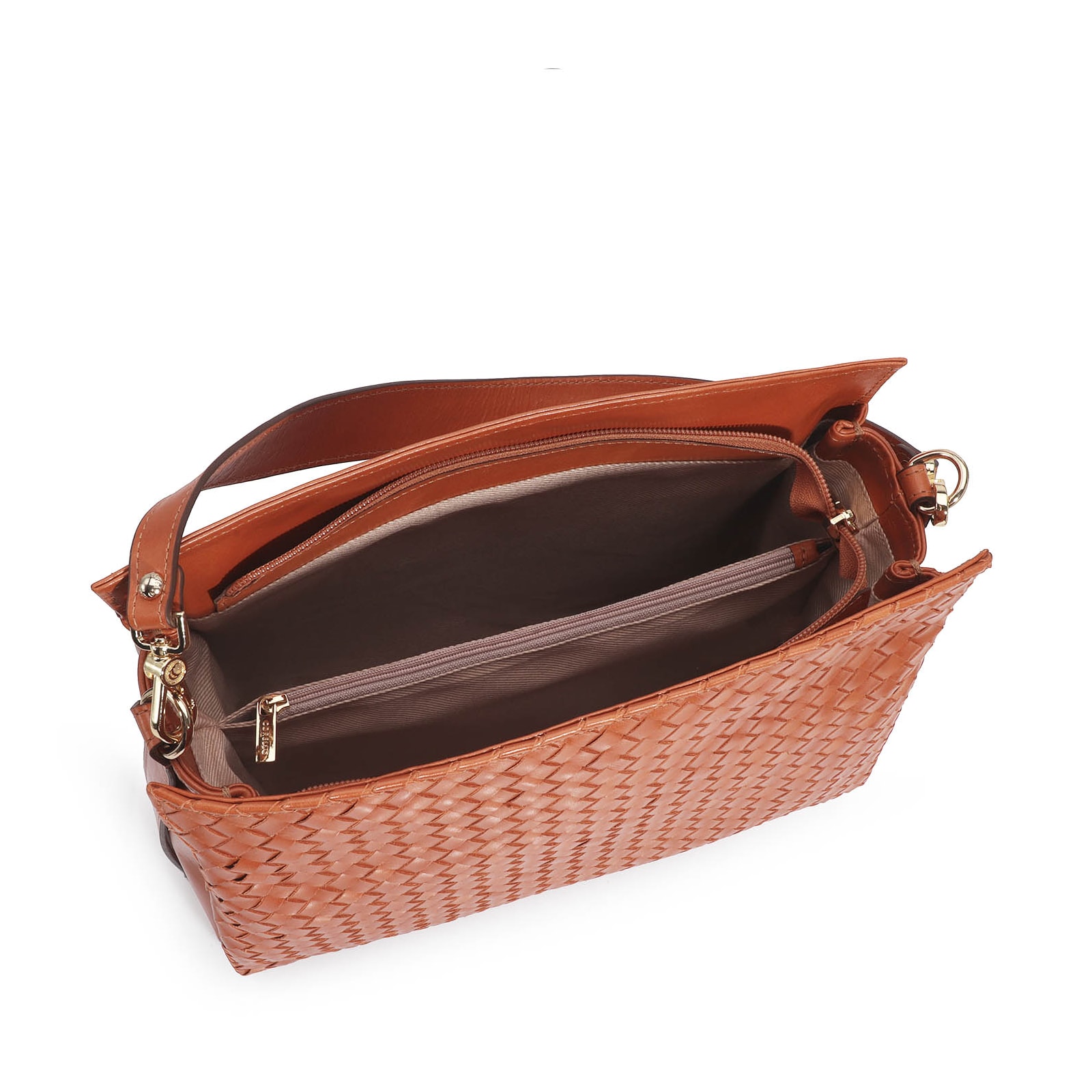 Bolsa De Ombro Tressê Couro Laranja