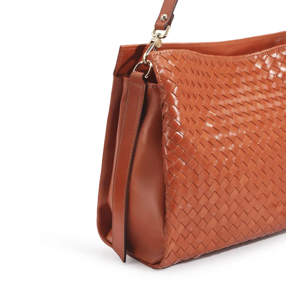 Bolsa De Ombro Tressê Couro Laranja - imagem 6