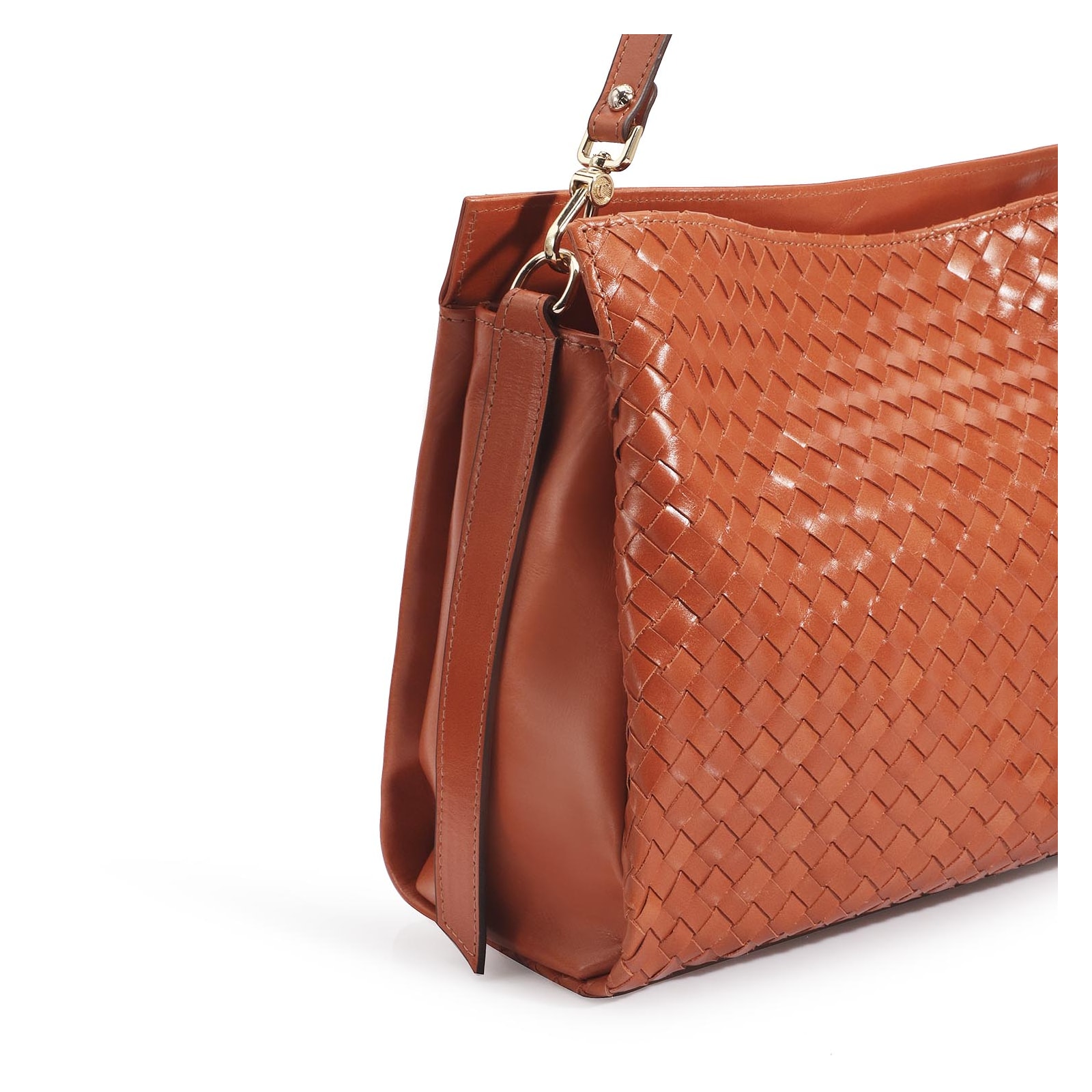 Bolsa De Ombro Tressê Couro Laranja