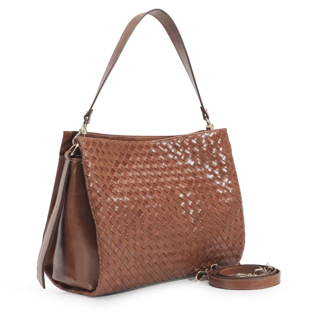 Bolsa De Ombro Tressê Couro Marrom - imagem 2