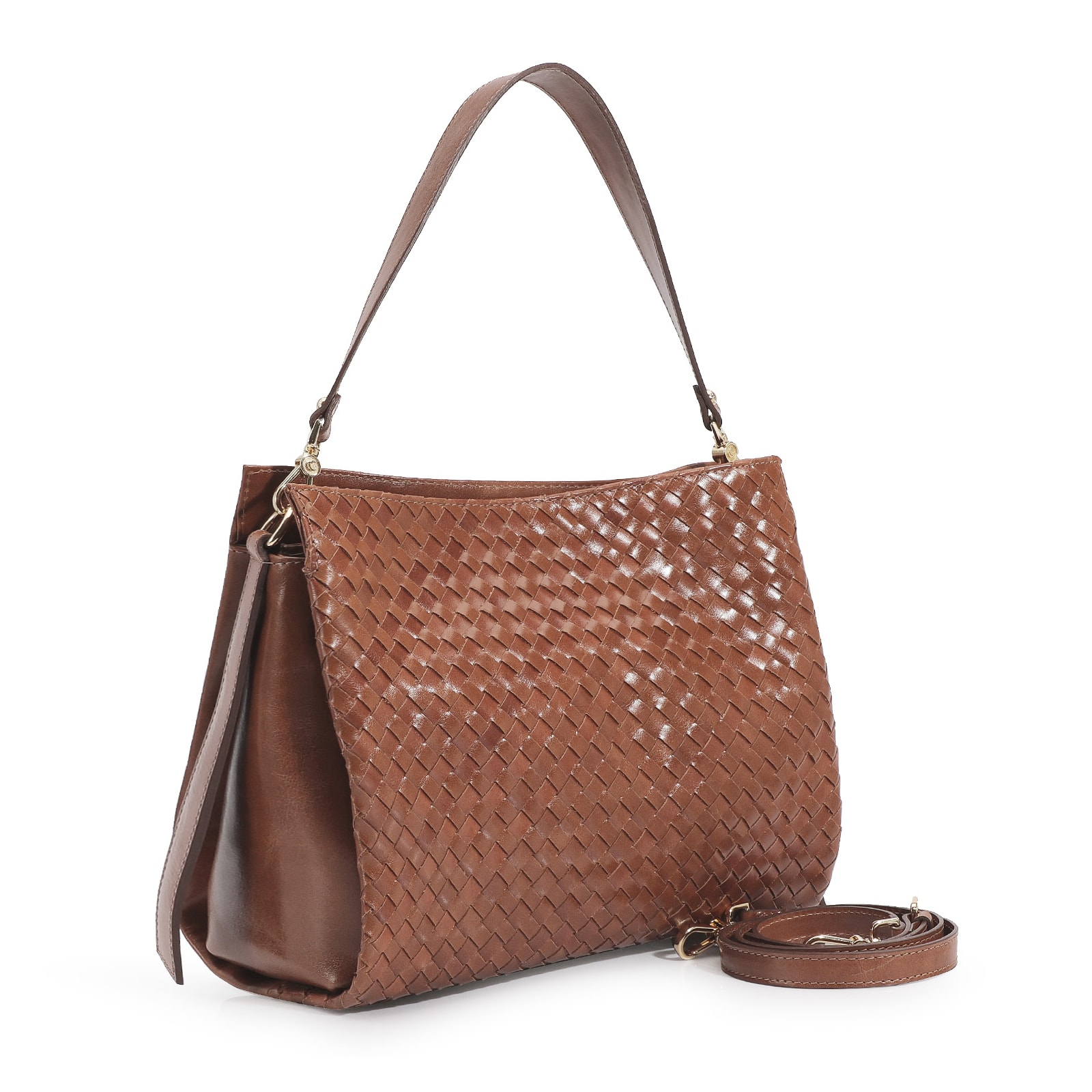 Bolsa De Ombro Tressê Couro Marrom