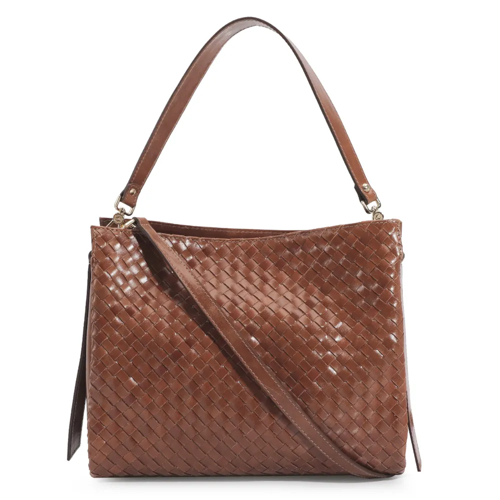 Bolsa De Ombro Tressê Couro Marrom
