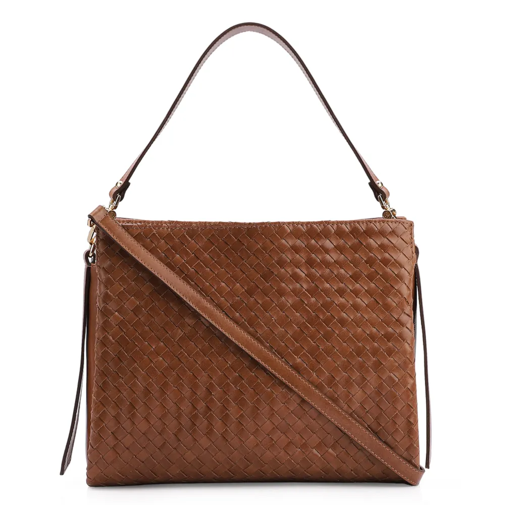 Bolsa De Ombro Tressê Couro Marrom