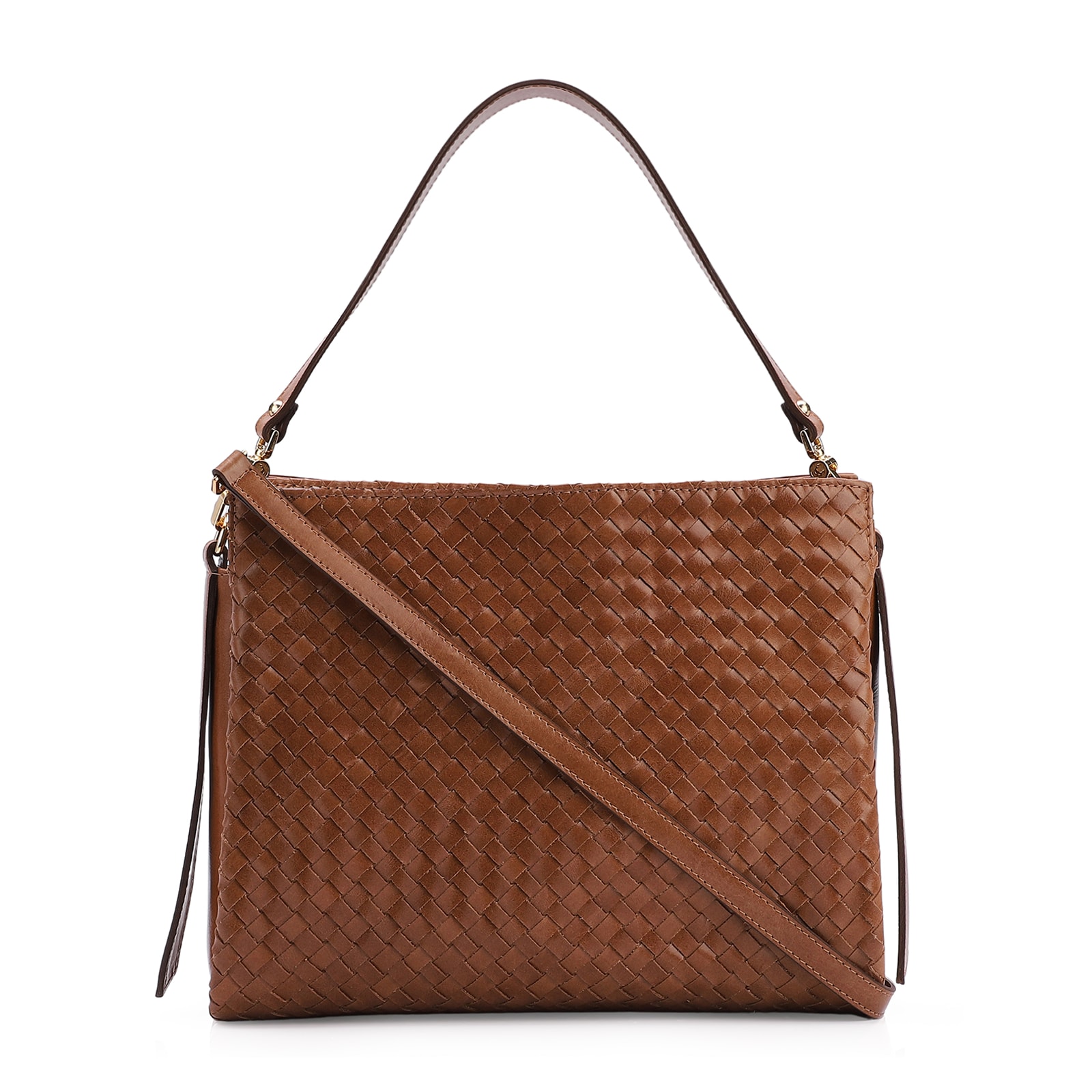 Bolsa De Ombro Tressê Couro Marrom