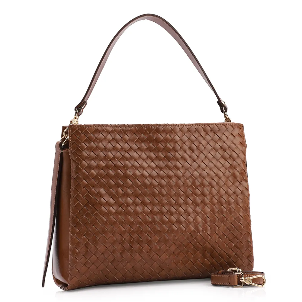 Bolsa De Ombro Tressê Couro Marrom - imagem 2