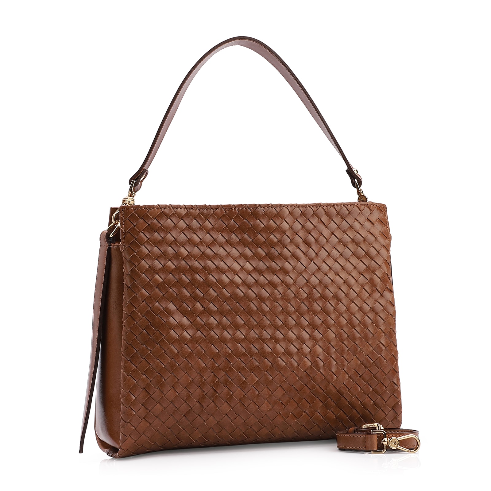 Bolsa De Ombro Tressê Couro Marrom