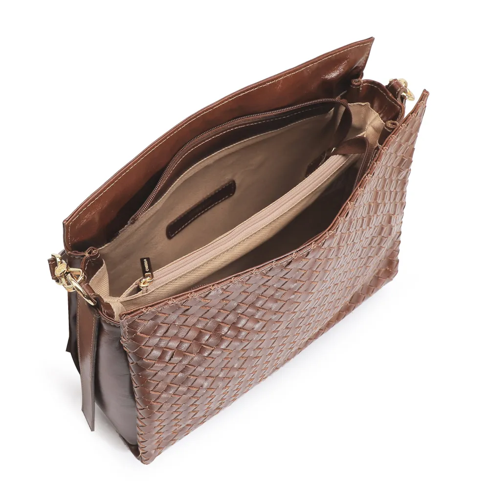 Bolsa De Ombro Tressê Couro Marrom - imagem 4
