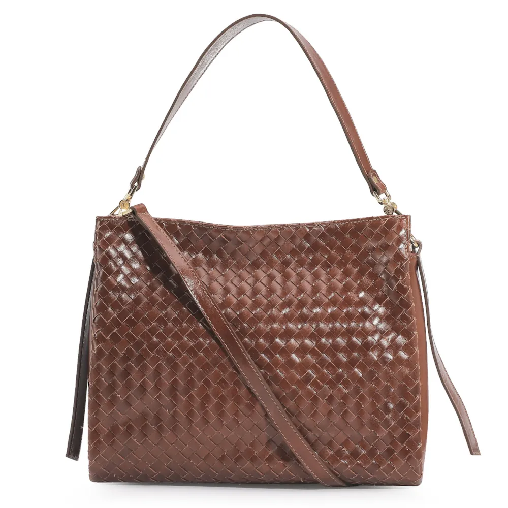 Bolsa De Ombro Tressê Couro Marrom