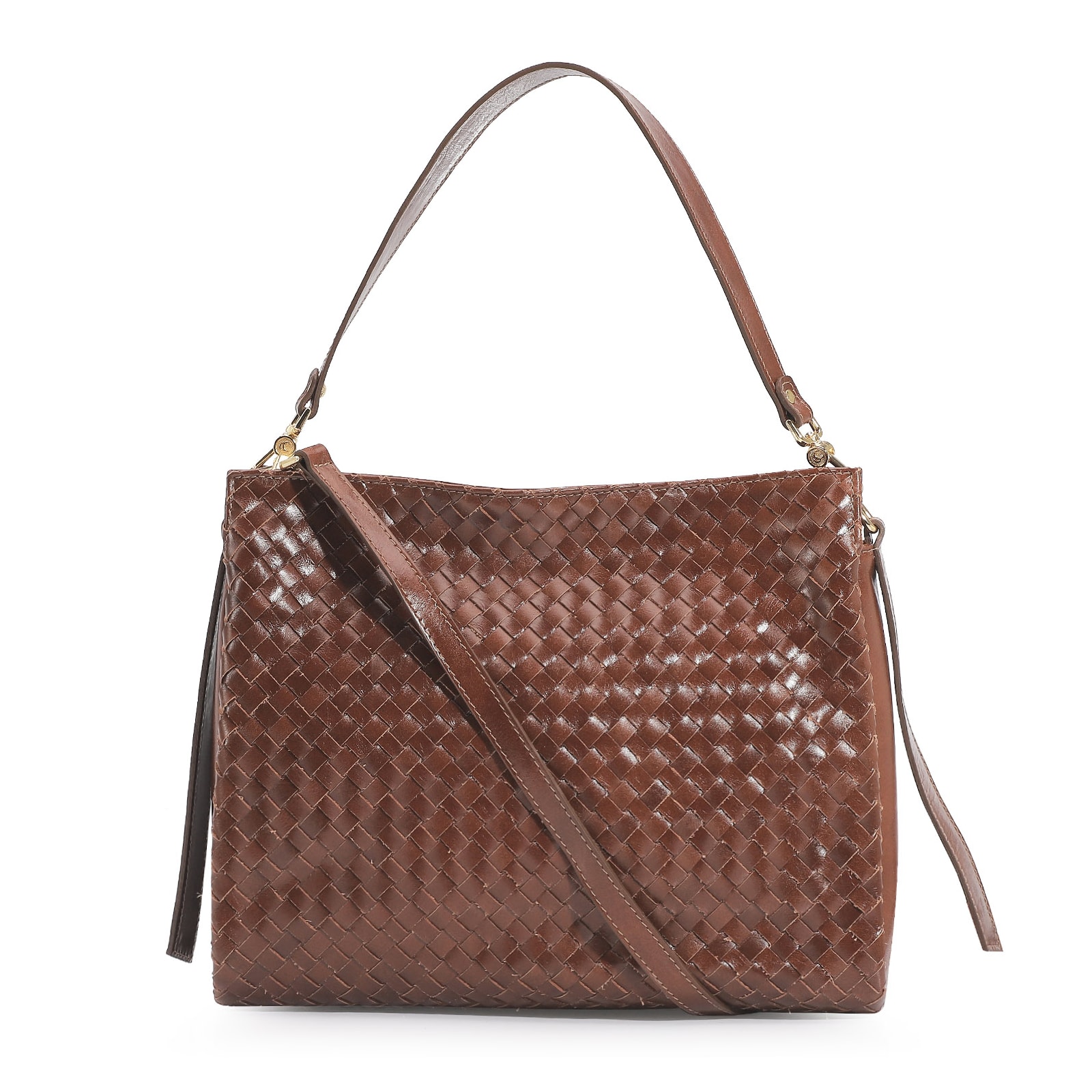 Bolsa De Ombro Tressê Couro Marrom