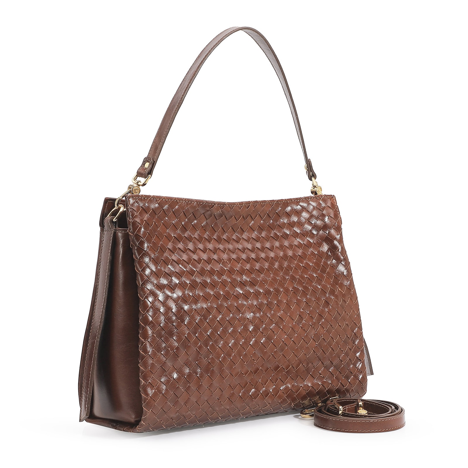 Bolsa De Ombro Tressê Couro Marrom