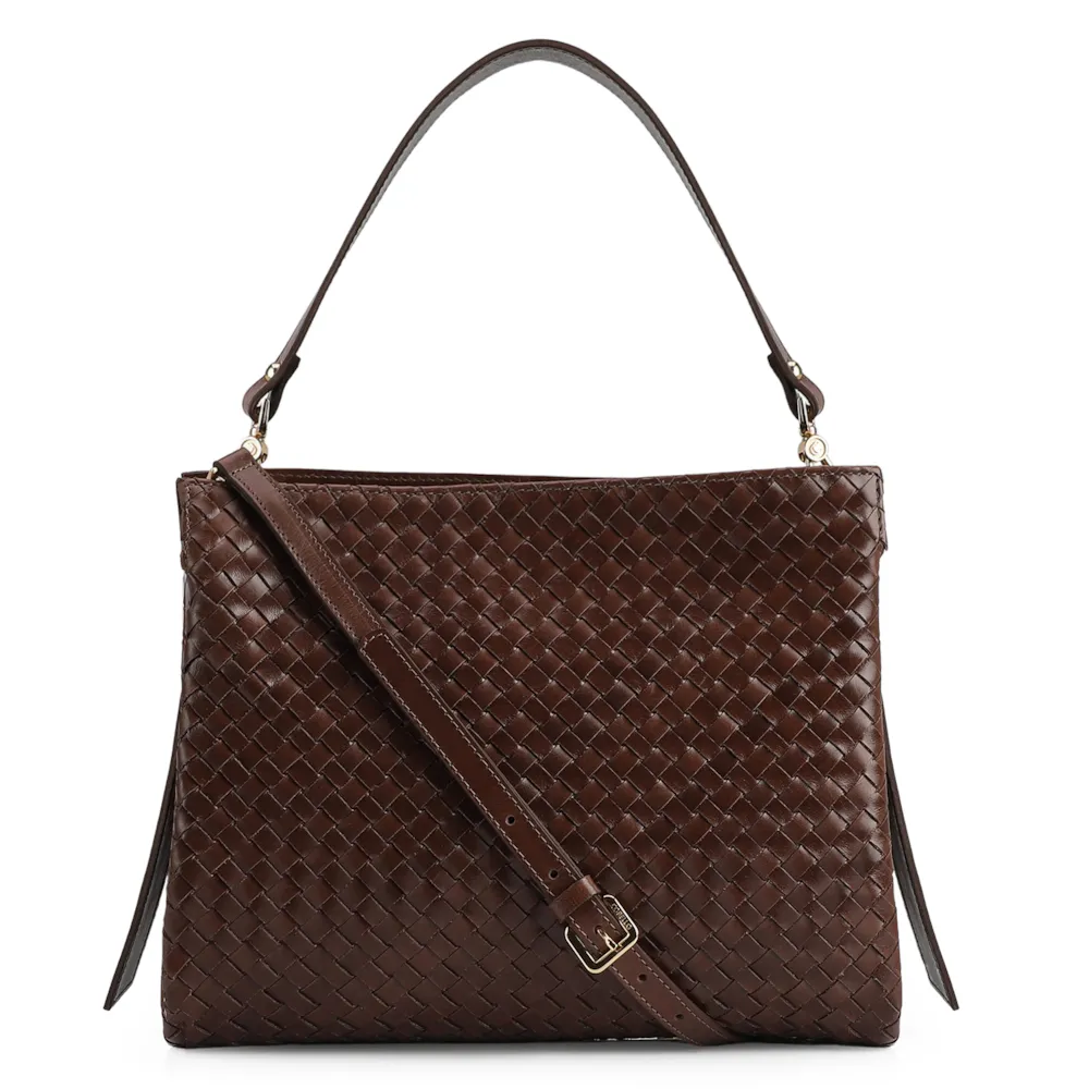 Bolsa De Ombro Tressê Couro Marrom